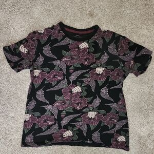 Eighty Eight Black and Purple Floral Short Sleeve Tee